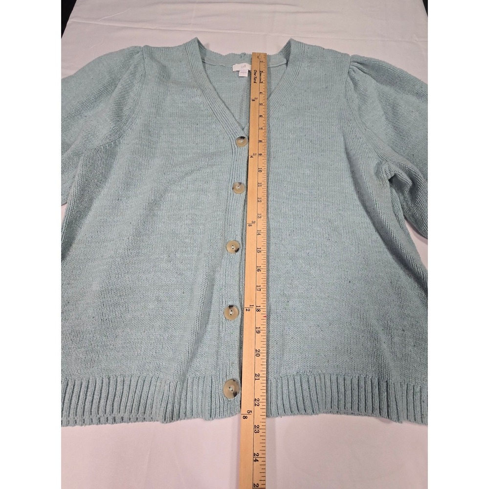 J. Jill Women Blue Puff Sleeve Cottage Button Knit Cardigan Sweater Large L - Picture 4 of 7